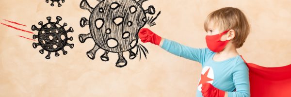 Superhero child beat drawing virus